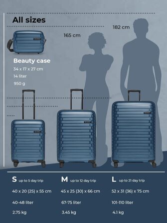 Чохол-валіза на колесах | Розширюваний середній валіза 45 x 25 x 66 см, 67-75 літрів | з поліпропілену, 4 подвійні колеса, TSA-замок (Колекція 04) | Колір: Navy Blue Metallic, Набір валіз (3 шт.)