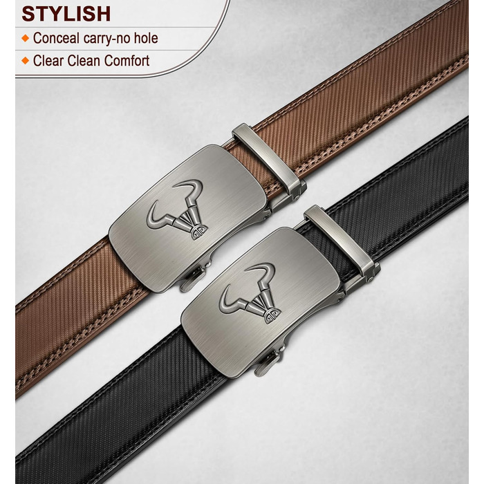 Чоловічий шкіряний ремінь BULLIANT 2 шт. з автоматичною застібкою (Ratsche) 35 мм, регульований, з подарунковою коробкою