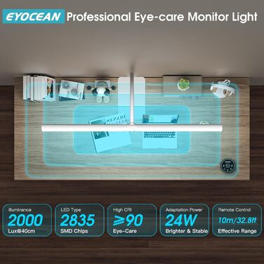 LED-лампа EYOCEAN для монітора з жестами та пультом, 24W, 80см, регульована яскравість, денне світло для офісу, читання, архітекторів, дизайнерів