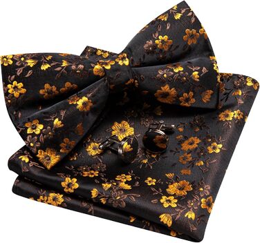 Комплект аксесуарів Barry.Wang для чоловіків: краватка, хустинка, запонки, Paisley, чорно-золотий, для весілля та вечірок