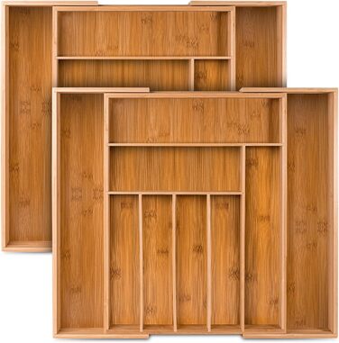 Loco Bird Cutlery Box for Drawers made of Bamboo – Extendable up to 9 Compartments - Useful Cutlery Insert for Kitchens - Drawer Insert for Kitchen Drawers - Cutlery Box made of Wood