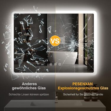 Дзеркало для ванної кімнати з підсвічуванням 80x60 см, 3 кольори, регулювання яскравості, протитуманне покриття, 3x збільшення, розетка для гоління, IP44, для горизонтального/вертикального монтажу