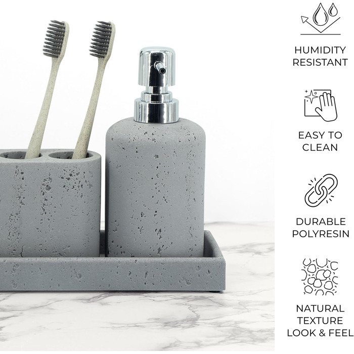 ZCCZ 4-Piece Bathroom Accessory Set, Black, with Soap Dispenser, Toothbrush Holder, Bathroom Tumbler, and Vanity Tray, Decorative Countertop Organizer
