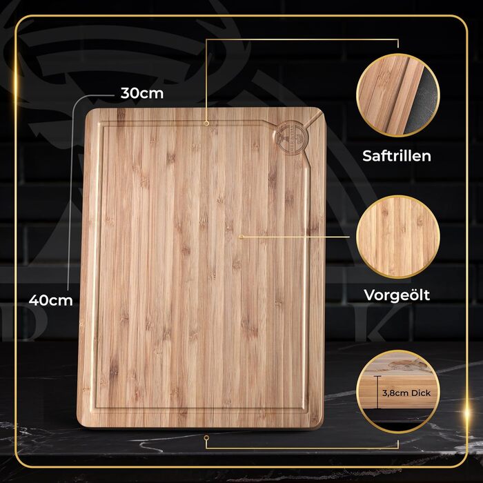 Дерев'яний обробний стіл Deer & Oak з бамбуком, 40 x 30 x 3,8 см - для м'яса, овочів та хліба