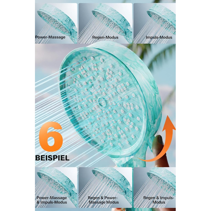 Фільтр для душу Cobbe з шлангом, душова лійка високого тиску з 6 режимами, економна водозбережна душова лійка з фільтром від вапняку, чорна (зелена)