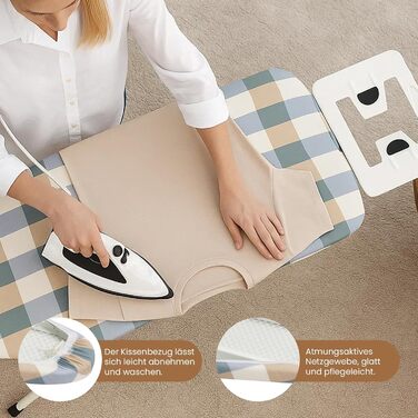 Відкидна дошка для прасування 110 x 38 x 64-77 см, 6 положень по висоті, антиковзні гумові ніжки, бавовняний чохол з підставкою для праски, універсальна, білий квадратний візерунок, жовто-зелений