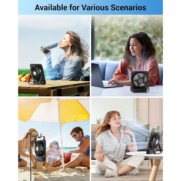USB вентилятор WHATOOK: безшумний, з регулюванням швидкості 1-100, акумуляторний, LED-індикатор, портативний міні-вентилятор для офісу, дому, кемпінгу, подорожей (2000mAh, чорний & фіолетовий)
