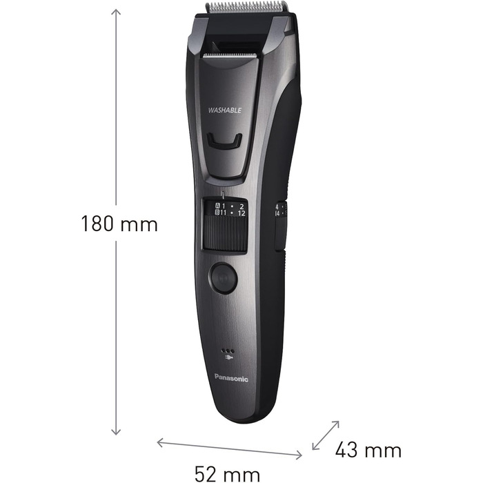 Триммер Panasonic ER-GB80-H503 для чоловіків: борода, волосся, тіло, акумуляторний, водонепроникний, 39 налаштувань, 3 насадки, сріблястий