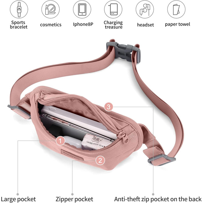 Спортивна поясна сумка Bauchtasche E2-рожева: для прогулянок, подорожей та спорту