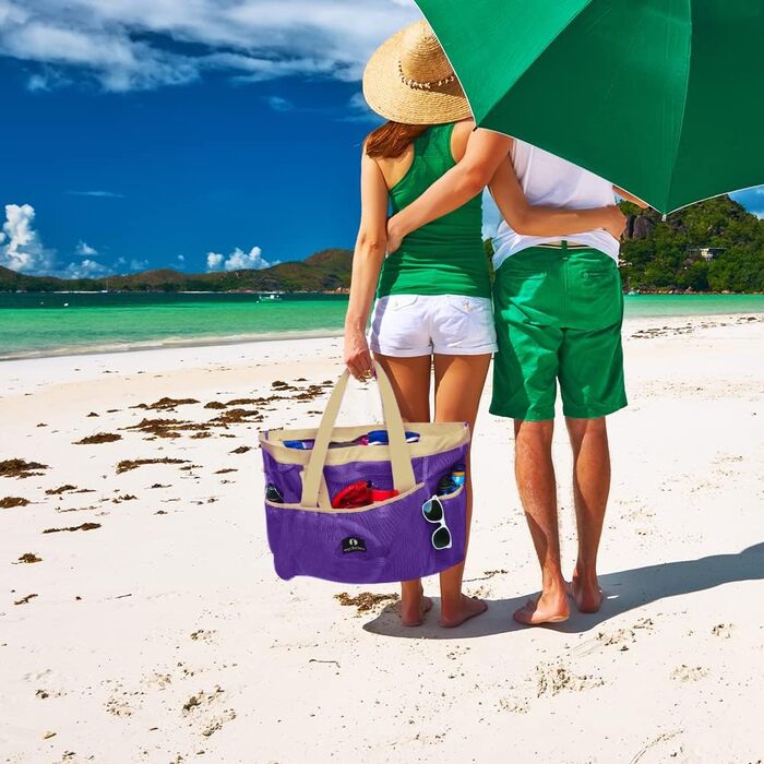 Red Suricata Large Mesh Beach Bag - Beach Bags and Shopping Bags (Violet/Beige)