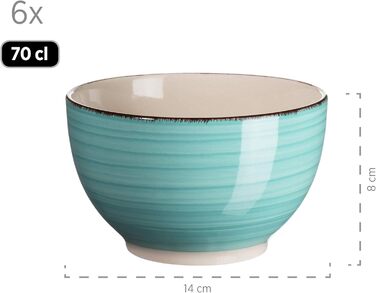 MÄSER 931614 Bel Tempo II 30-piece Vintage Dinnerware Set for 6 People, Hand-painted Ceramic Combination Service in Turquoise, Stoneware