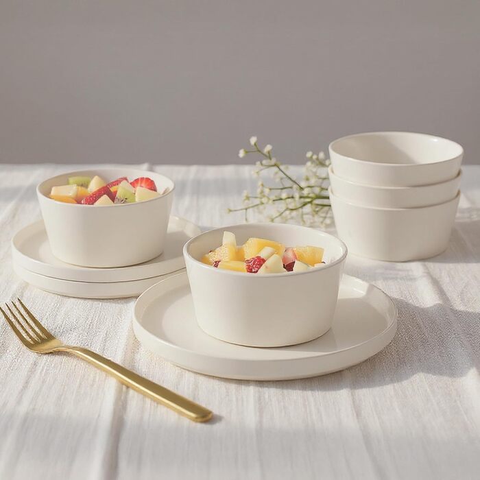 MIAMIO Набір посуду на 8 осіб / 24-тонний сервіз з кераміки Modern/Tafelservice - придатний для миття в посудомийній машині та використання в мікрохвильовій печі - розкішна колекція (великі тарілки (4x), білий)