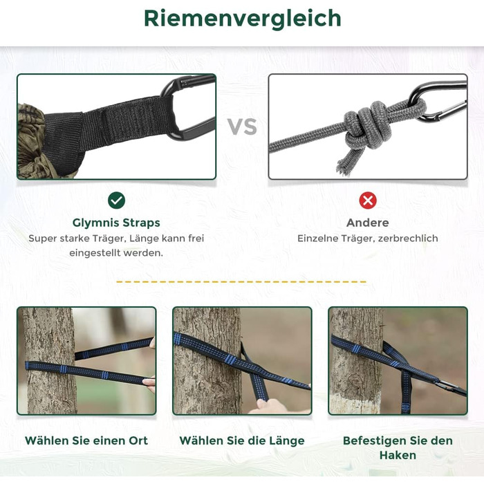 Гамак туристичний Ultraleicht Glymnis для відпочинку на природі, 275x140 см, 300 кг, темно-зелений/коричневий