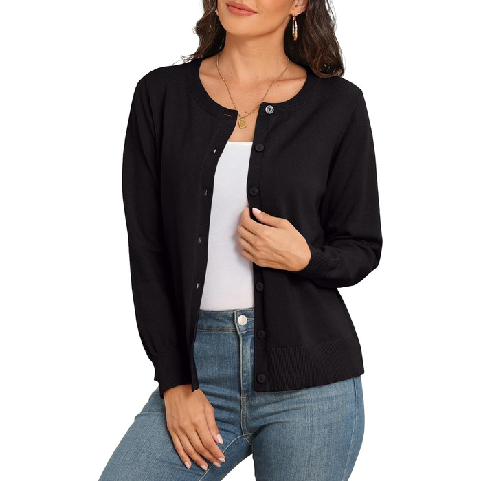 Чоловічий легкий кардиган PrinStory з круглою горловиною, чорний (L)