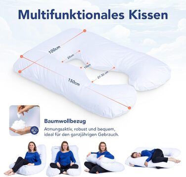 Подушка ортопедична MKS KomfortKissen ORIGINAL для сну на боці 100x150 см, бавовна/Wolken, біла - для підтримки спини та комфортного сну