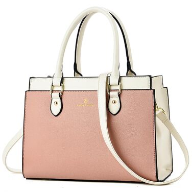 Сумка жіноча KURGOOL двоколірна шкіряна, трендова сумка-тоут, дизайнерська сумка на плече з ручками (Рожево-біла)