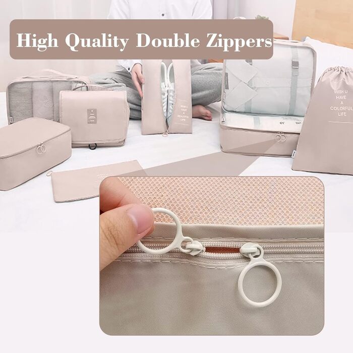 Органайзер для валізи - набір 8 штук: packing cubes для подорожей, система організації валізи, бежевий колір