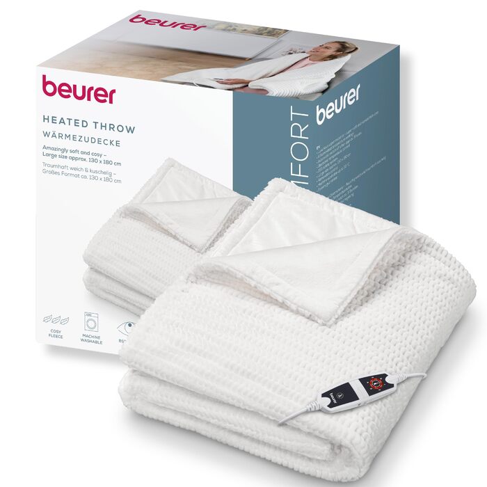 Електрична ковдра Beurer HD 75 Nordic з штучним хутром, 6 температурних режимів, автовимкнення, 180x130 см, бежево-коричнева