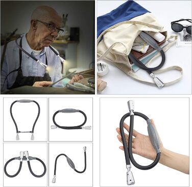 Ліхтар LED для читання BIGLIGHT на шиї, гнучкий, акумуляторний, з регульованою яскравістю, сріблястий