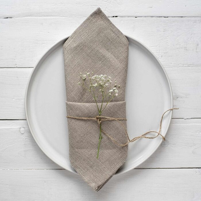 Varvara Home 6 Linen Napkins Nature - Fabric Napkins Linen Napkins - Napkins Linen Nature Brown Country Style 6-Pack 45x45 cm