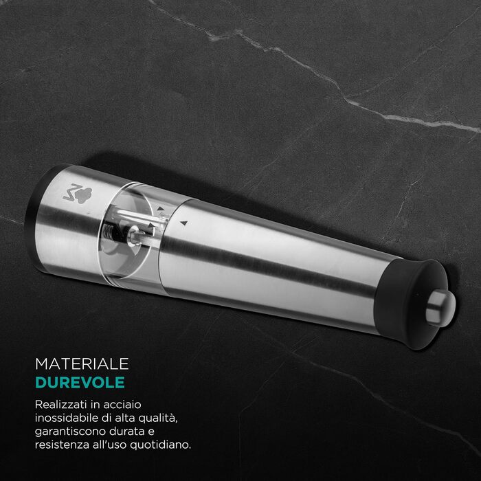 Електрична млин для перцю MasterPRO Foodies Collection, нержавіюча сталь 5.6x22 см, 2 відділення, безпечний дизайн