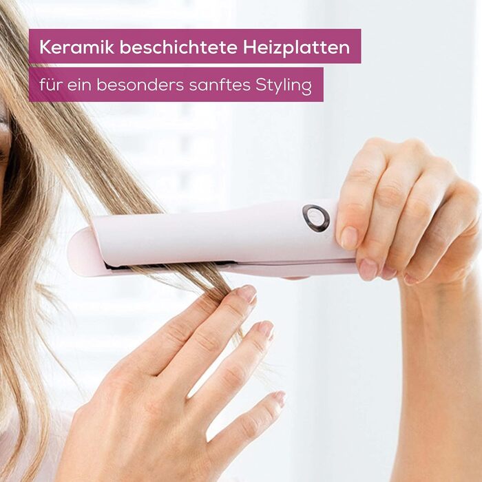 Випрямляч для волосся Beurer HS 20 Akku з USB-зарядкою, рожевий, для подорожей, 3 температурні режими, швидкий нагрів