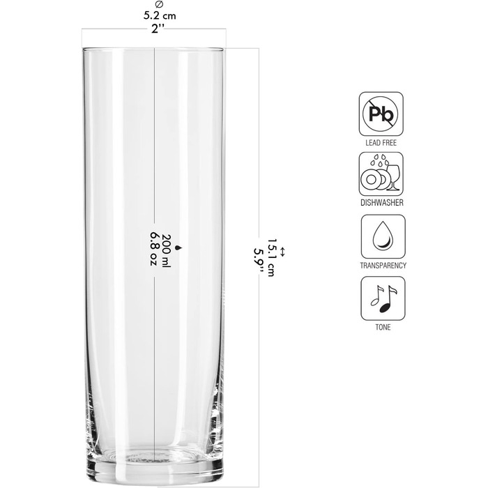 Krosno Beverages Glass Water Glasses | 12-Piece Set | 200 ml | Pure Collection | Perfect for Home, Restaurants, and Parties and Events | Dishwasher Safe