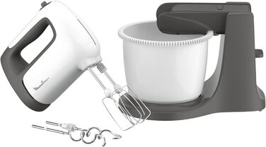 Moulinex HM4641 Prep'Mix+ electric hand mixer, with stainless steel whisk and dough hooks for stirring, whisking, and beating, self-rotating bowl with 2.5 l capacity, 5 speeds, and