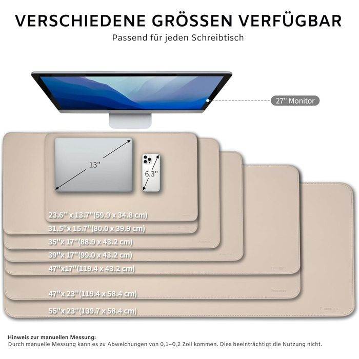 Підкладка для столу XXL з екошкіри бежевого кольору 80x40 см: антиковзка, водостійка, для офісу та дому