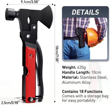 Мультитул BIIB 12 в 1: Подарунок для чоловіків на Різдво, День народження, кемпінг. Преміум якість, чорний (червоний)