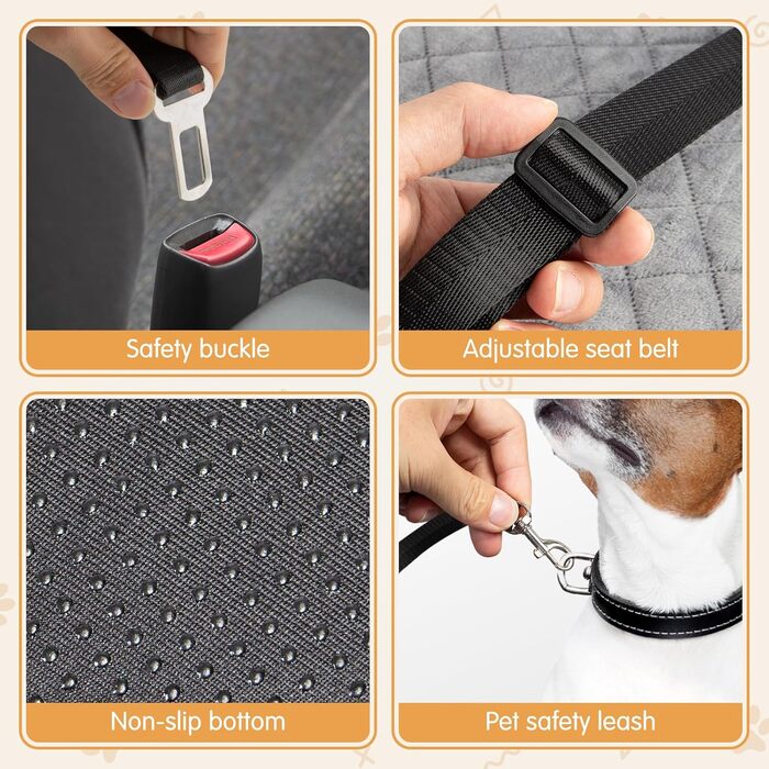 Автокрісло для собак Todeco: великі та середні породи, миється, знімається, з ременями безпеки, кишені, водовідштовхувальне, сіре