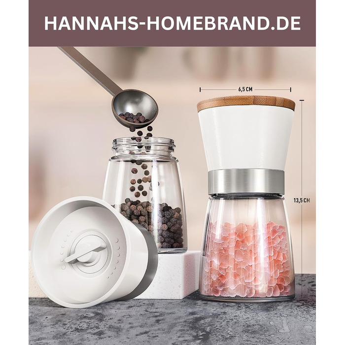 Мельниця для солі та перцю Hannah's Homebrand з керамічним механізмом - міцна для великої солі, без вмісту (Сніжинка, 2 шт.)