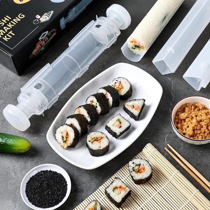 Набір для приготування суші: 3 форми, ролер, бамбукова килимок, палички. DIY для початківців та сім'ї