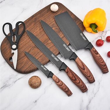 Набір ножів Messer Set, 6 шт. Чорний набір ножів у блоці для кухні, професійний набір кухонних ножів з нержавіючої сталі, для нарізання, шинкування та рубання