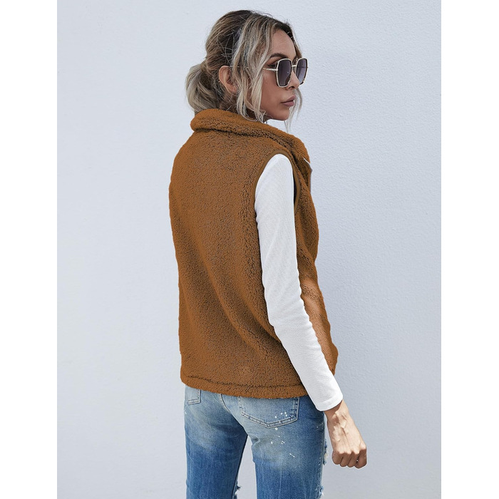 Жіноча жилетка Rapbin з флісу Teddy, тепла безрукавка на осінь/зиму, м'яка плюшева жилетка, повсякденний однотонний верхній одяг (XL, Коричневий)