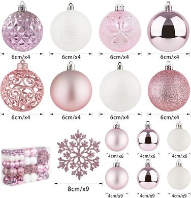 Набір прикрас для ялинки SY CRAFT 86 шт. (золотий, рожевий) - кулі, сніжинки, подарункові пакети