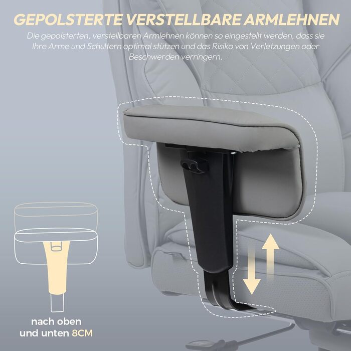 Ігровий крісло Dowinx, ергономічний офісний крісло з кишеньковим пружинним подушками, крісло для начальника з двошаровою м'якою спинкою та регульованою поперековою подушкою, підлокітниками та підставкою для ніг, комп'ютерне крісло, PU, сірий