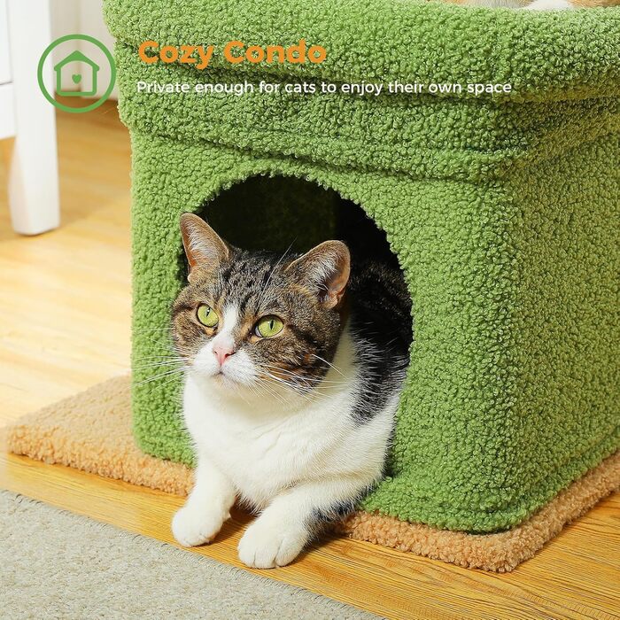 PAWZ Road Cat Tree, Multi-Tier Cat Tower with Sisal-Covered Scratching Post, Cozy Cat Condo, and Large Cat Perch for House Cats (Green)
