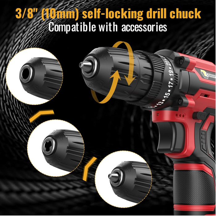 Акумуляторний шуруповерт CONETOOL 12V Set: 2 x 2000mAh, 35 Нм, 2 швидкості, 25+1 момент, 36 аксесуарів