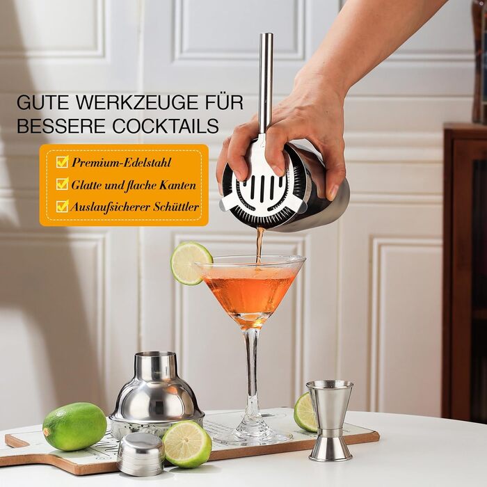 Cocktail Shaker Set, Stainless Steel Cocktail Set with 12-Piece Bar Accessories, 750ml Shaker Bartender Set with Stand, Cocktail Machine Bar Set for Home, Gifts for Men Dad Bartender (Silver)