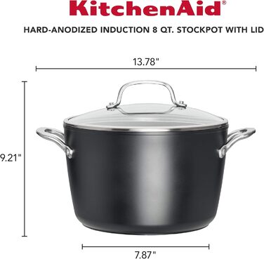 KitchenAid 80128 Hard Anodized Induction Stock Pot with Lid, Nonstick Coating, Aluminum, Matte Black Stock Pot (8 Quart)
