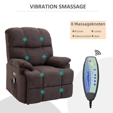 HOMCOM Massaging Chair with Stand-Up Assist, Electric Recliner with 8 Vibration Massage Points, Adjustable TV Chair, USB Interface, Velvet Dark Brown