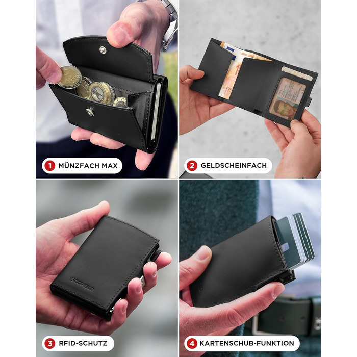 SF SCOFIELD Duality Magflip Slim Wallet: Чоловіче карткове та монетне портмоне з RFID захистом (Чорний матовий)