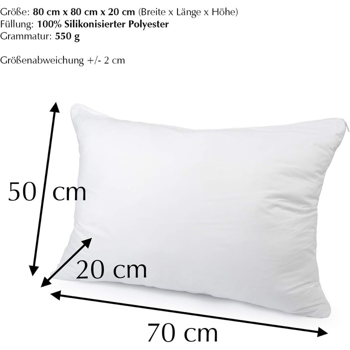 H&F Heimtextilien Top Quality Pillow 50x70 4-Piece Set | Allergy-Friendly Pillow with Oeko-TEX Certification | Cover: 100% Microfiber | Filling: 550 Grams Polyester 4 50 x 70 cm