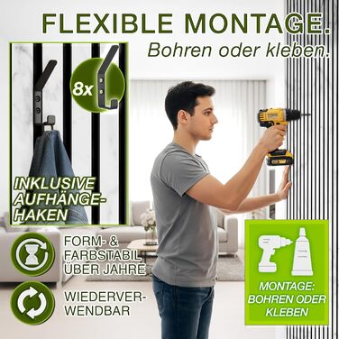 Акустичні настінні панелі TRESKO з дерева 120×60x2,1 см, 3D ламелі для шумоізоляції з вішаками для одягу, білий мармур (4 шт.)