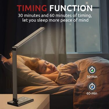 LED настільна лампа з регулюванням яскравості, 5 кольорів та 10 рівнів, захист очей, сенсорне керування, складна, нічна лампа з акумулятором 2500mAh (чорний)