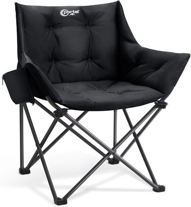 Крісло для кемпінгу складне, XXL, чорне, 150 кг, з підлокітниками, м'яке, для відпочинку на природі