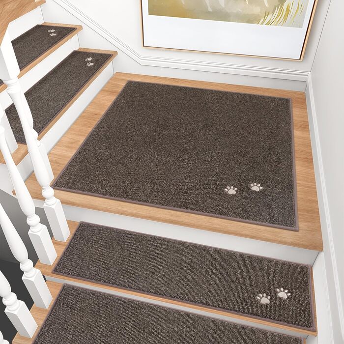 BEQHAUSE Non-Slip Stair Treads - 15 Piece Set - Washable Carpet for Stairs - Safe for Kids, Seniors & Pets - 100% Polyester with TPE Backing - 22x70cm