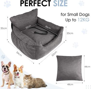 Автомобільний лежак для собак, 54x52x35 см - зручний лежак для собак у машину, сірий. Знімний, можна прати. З кишенями для зберігання.