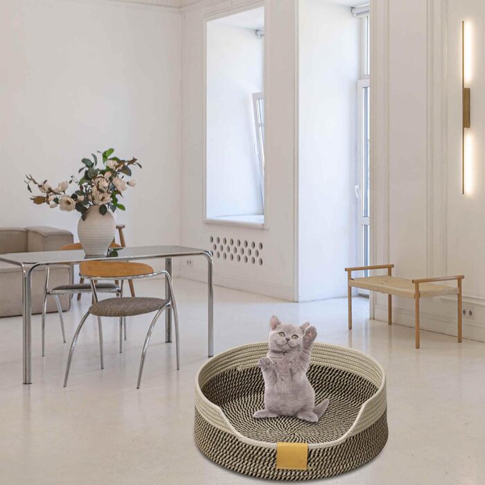 Килимок-ліжко для котів, 40 см, складаний кошик-гніздо, дихаюче ліжко для домашніх тварин, стійке до подряпин, універсальне котяче ліжко (M, чорно-хакі)